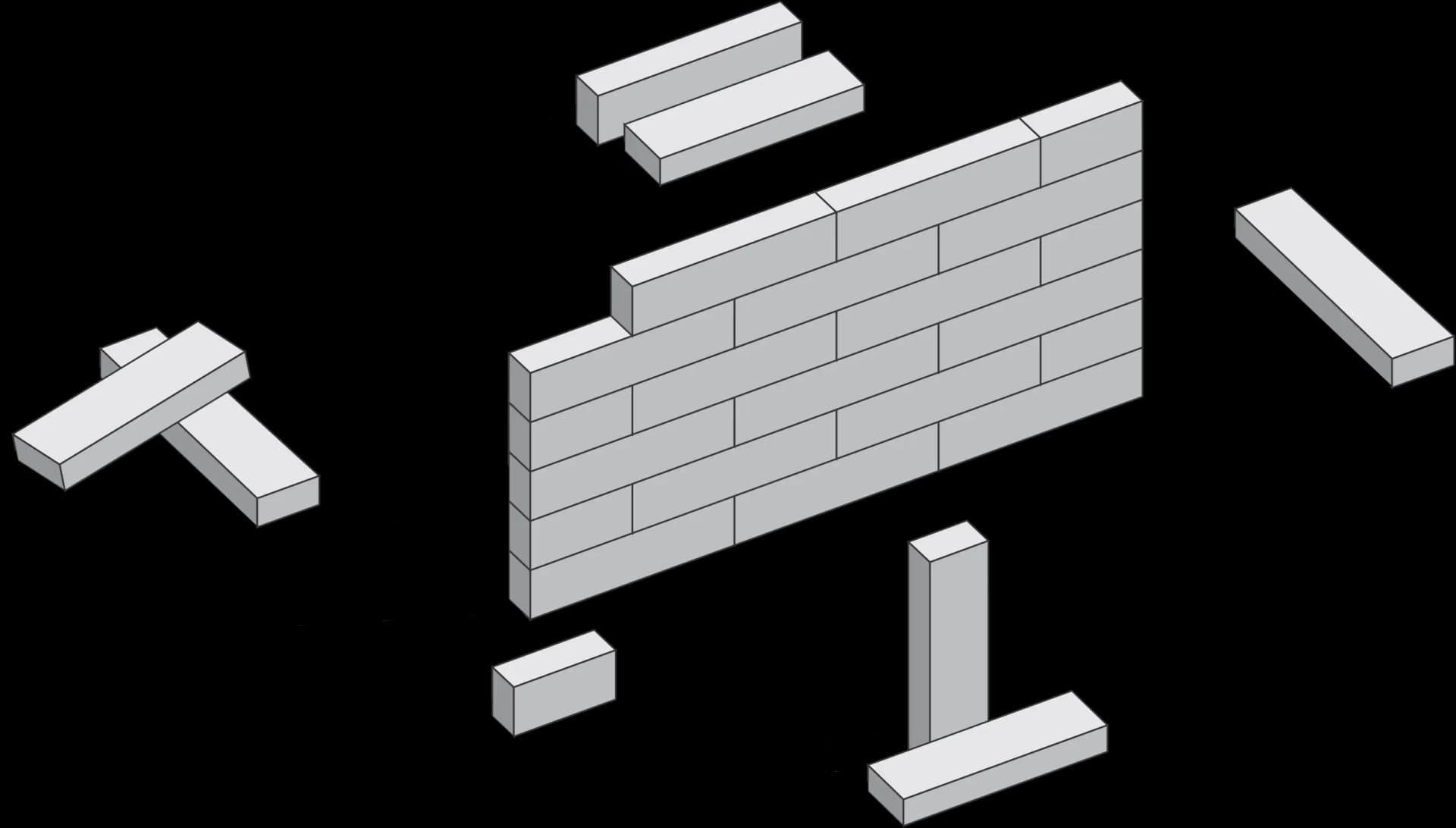 Piezas de construcción formando una pared
